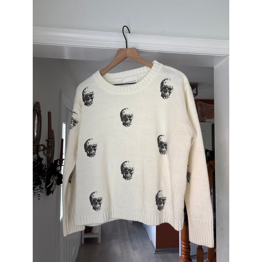Panache Apparel Ivory Skull Crewneck Sweater Medium Goth Emo Halloween - Picture 5 of 10